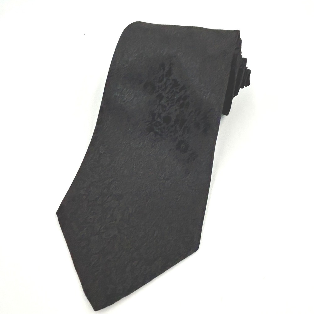 Jordache Mens Vintage Black Floral‎ Jacquard Silk Blend Necktie Formal Dress Tie